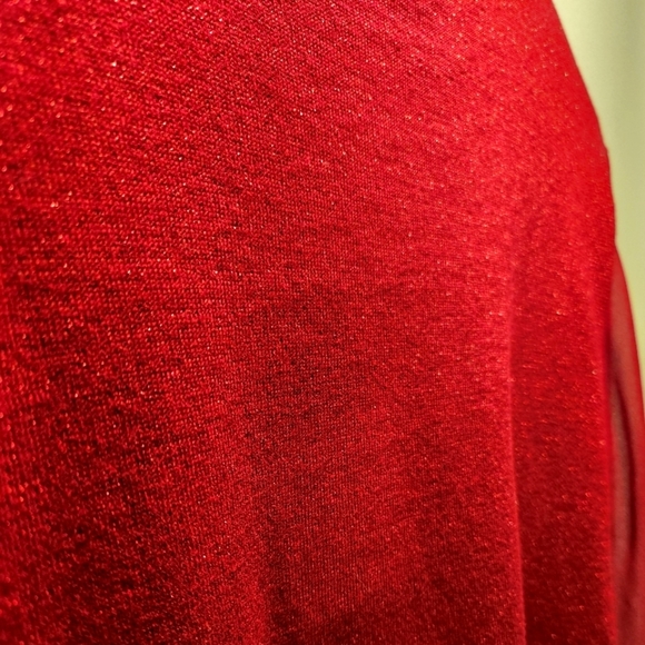 DKNY Size M Red Sweater, Lurex, Semi-sheer sleeves, Crew-neck, Cuff-style wrist - Picture 6 of 8